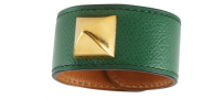 Vintage Hermes 1990\'s Green Leather Medor Cuff