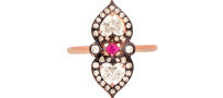 Sabine Getty 18K Rose Gold, Diamond and Ruby Heart to Heart Ring