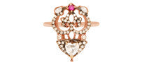 Sabine Getty 18K Rose Gold Relic Ring with Diamonds and Ruby