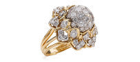 1970's French 18K Yellow Gold and Diamond Domed Ring