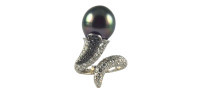 1990\'s de Grisogono One Of A Kind 18K White Gold Ring with Diamonds and Black Pearl