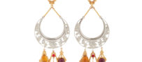 Rodarte Crescent Earrings With Amber, Amethyst And Ruby Glass Cabochons
