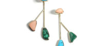 Pamela Love 18K Pilar Earrings with Turquoise, Malachite and Opal