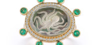 Renna 18K Large Caspian Ring with Diamonds and Emeralds