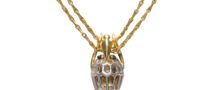 DION LEE x JORDAN ASKILL ARTICULATED ROSE BUD PENDANT WITH DOUBLE CHAIN AND CITRINE CABOCHON IN SILVER, GOLD PLATE, WHITE RHODIUM