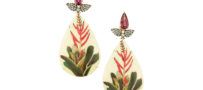 SILVIA FURMANOVICH 18K Hand-Crafted Marquetry Bromelia Earrings With Diamonds And Pink Tourmaline