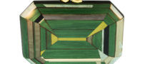 Silvia Furmanovich 18K Marquetry Geometric Green Wood Clutch with Tourmaline