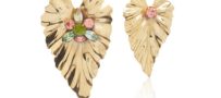 Rodarte Gold Stud Leaf Earrings With Swarovski Crystal Details