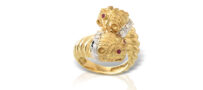 LALAoUNIS 18K Gold Lion Head Ring with Rubies and Diamonds